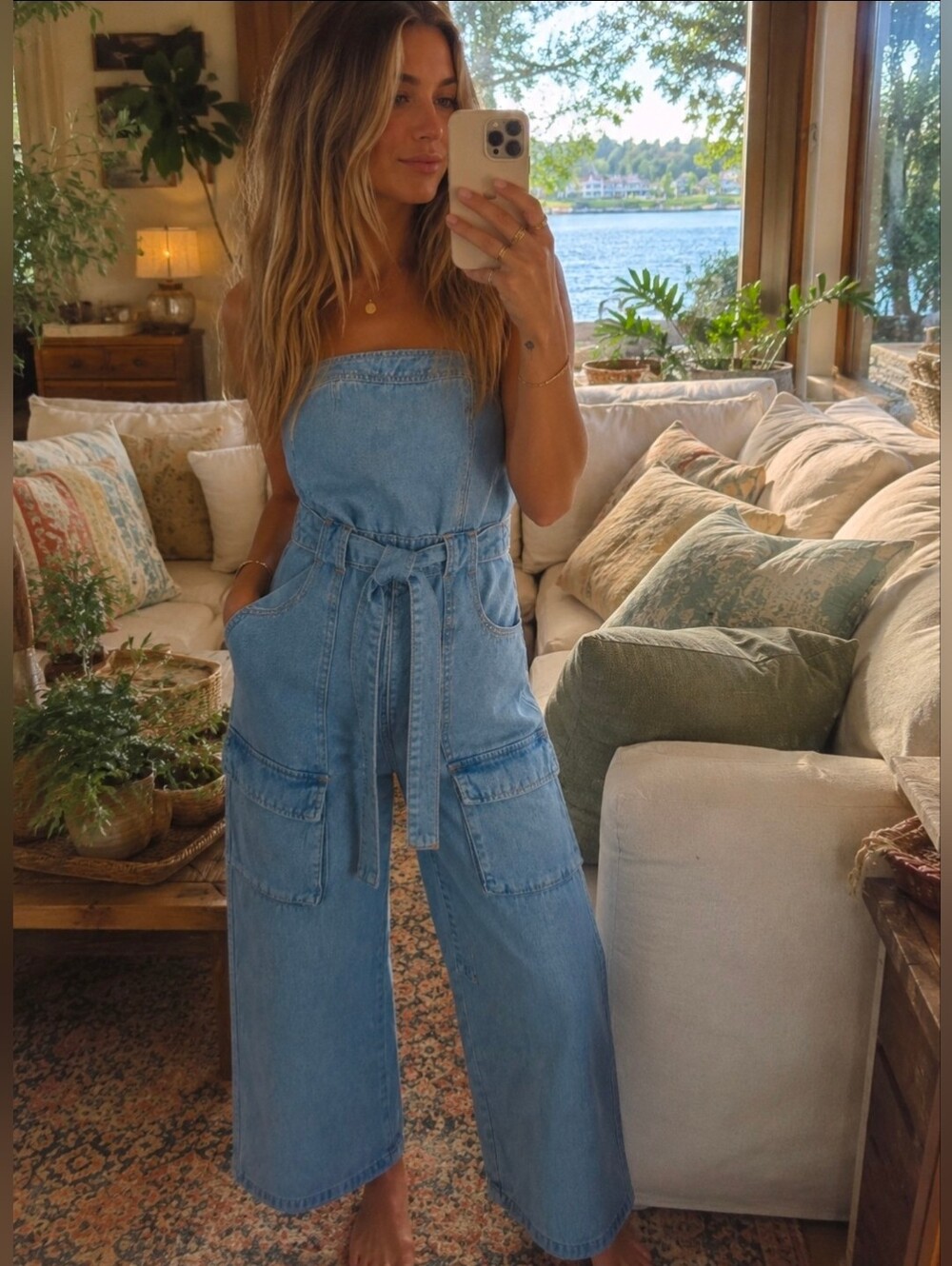 Sincerely Jules Wide Leg Sleeveless Denim Jumpsuit